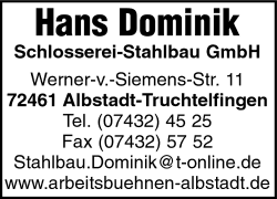 Hans Dominik, Schlosserei, Stahlbau, Albstadt-Truchtelfingen Hans Dominik, Schlosserei, Stahlbau, Albstadt-Truchtelfingen