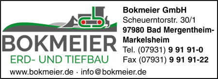 Bokmeier, Bad Mergentheim-Markelsheim, Erdarbeiten, Tiefbau, Fuhrbetrieb, Baggerbetrieb