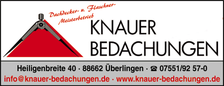 Knauer Bedachungen, Dachdeckerei, Flaschnerei, Flachdachbau, Dachsanierung, Flachdachabdichtungen, Holzbau, Balkonabdichtungen, Blechnerarbeiten, Wandbekleidungen, Asbestsanierungen, berlingen