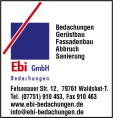 EBI Bedachungen GmbH, Waldshut-Tiengen, Dachdeckerei, Gerüstbau, Fassadenbau, Abbruch, Dachsanierung EBI Bedachungen GmbH, Waldshut-Tiengen, Dachdeckerei, Gerüstbau, Fassadenbau, Abbruch, Dachsanierung