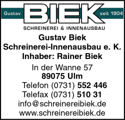 Gustav Biek Schreinerei-Innenausbau e. K. Inh. Rainer Biek, Industrie, Objekteinrichtungen, Einbaukchen, Mbelfertigung, Badezimmermbel, Inneneinrichtungen