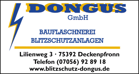 Dongus GmbH, Flaschnerei, Bauflaschnerei, Blitzschutzanlagen, Flaschnerei, Blechbearbeitung, Blitzschutzprüfung, Deckenpfronn