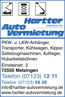 Hartter GmbH & Co. KG Autovermietung, PKW, LKW, PKS- u. LKW-Anhnger, Transporter, Kleinbusse, Khlwagen, Autotransporter, Kipper, Sattelzugmaschinen, Auflieger, Hubarbeitsbhnen, Hebebhnen und -verleih