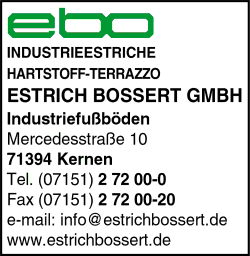 Estrich Bossert, Industrieestriche, Hartstoff-Terrazzo, Fußböden, Industriefußböden, Kernen