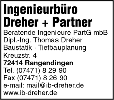 Dreher + Partner, Ingenieurbüro, Beratende Ingenieure, Baustatik, Tiefbauplanung, Wasserbau, Rangendingen Dreher + Partner, Ingenieurbüro, Beratende Ingenieure, Baustatik, Tiefbauplanung, Wasserbau, Rangendingen
