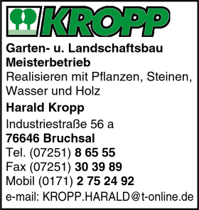 Kropp, Garten- und Landschaftsbau, Landschaftspflege, Pflanzen, Steine, Pflasterbau, Bruchsal