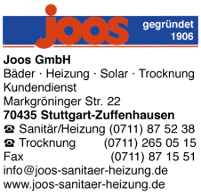 Joos GmbH, Bäder, Heizung, Solar, Trocknung, Kundendienst, Badrenovierung, Badsanierung, Stuttgart, Zuffenhausen Joos GmbH, Bäder, Heizung, Solar, Trocknung, Kundendienst, Badrenovierung, Badsanierung, Stuttgart, Zuffenhausen