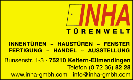 INHA Türenwelt, Keltern, Innentüren, Haustüren, Fenster, Türen und Tore, Fertigung, Handel, Ausstellung INHA Türenwelt, Keltern, Innentüren, Haustüren, Fenster, Türen und Tore, Fertigung, Handel, Ausstellung