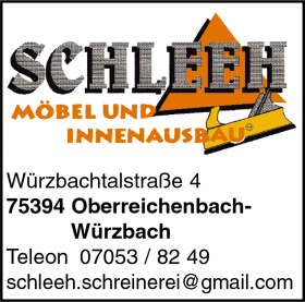 Schleeh, Möbel, Innenausbau, Schreinerei, Würzbach
