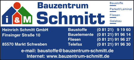 Bauzentrum Schmitt, Heinrich Schmitt GmbH, Markt Schwaben, Bauelemente, Baumarkt, Fliesen, Natursteine, Fenster und Tren, Baustoffe, Dachdeckerbedarf