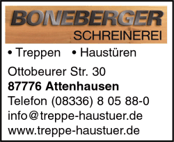 Boneberger Schreinerei, Attenhausen, Haustren, Schreinerei, Treppenbau