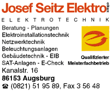 Josef Seitz Elektro GmbH, Augsburg, Elektrotechnik, Elektro-Installationen, Netzwerktechnik, Beleuchtungsanlagen, Gebäudetechnik, SAT-Anlagen, E-Check, EIB Josef Seitz Elektro GmbH, Augsburg, Elektrotechnik, Elektro-Installationen, Netzwerktechnik, Beleuchtungsanlagen, Gebäudetechnik, SAT-Anlagen, E-Check, EIB