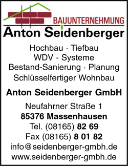 Anton Seidenberger, Hochbau, Tiefbau, Wohnbau, WDV-Systeme, Bestandsanierung, Planung, Energetische Beratung, Schlsselfertiger Wohnbau, Massenhausen