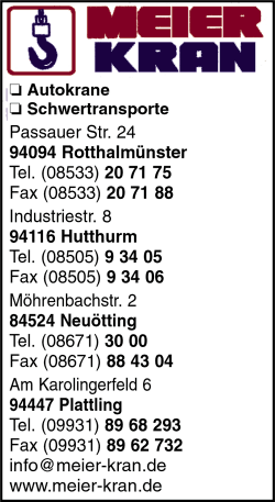 Meier Kran, Autokrane, Kranarbeiten, Schwertransporte, Kranverleih