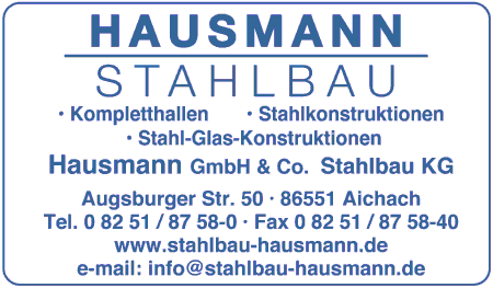 Hausmann Stahlbau, Kompletthallen, Stahlkonstruktionen, Stahl-Glas-Konstruktionen, Gewerbebau, Hallenbau, Industriebau, Schlossereien, Tragwerke fr Stahl-Konstruktionen, Aichach,