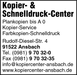 Kopier- & Schnelldruck-Center, Plankopien bis A 0, Kopier-Service, Farbkopien-Schnelldruck, Ansbach