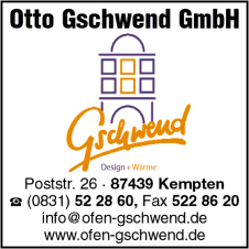 Otto Gschwend GmbH, Kempten, Kachelofenbau, Luftheizungsbau, Kaminfen