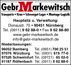 Gebr. Markewitsch, Bamberg, Sennefeld-Schweinfurt, Würzburg, Weißenburg, Nürnberg, Transporte, Kran, Schwergut-Lager, Montage-Logistik, Autokrane, Kranarbeiten, Schwertransporte Gebr. Markewitsch, Bamberg, Sennefeld-Schweinfurt, Würzburg, Weißenburg, Nürnberg, Transporte, Kran, Schwergut-Lager, Montage-Logistik, Autokrane, Kranarbeiten, Schwertransporte
