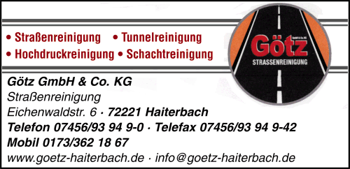 Götz GmbH & Co. KG, Haiterbach, Straßenreinigung, Hochdruckreinigung, Tunnelreinigung, Schachtreinigung, Fahrbahnreinigung Götz GmbH & Co. KG, Haiterbach, Straßenreinigung, Hochdruckreinigung, Tunnelreinigung, Schachtreinigung, Fahrbahnreinigung