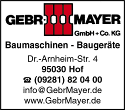 Gebr. Mayer GmbH & Co. KG, Baumaschinen, Baugerte, Baukranvermietung, Baumaschinenvermietung, Gabelstapler, Gerstbau und -verleih, Schalungselemente, Frth, Nrnberg, Hof