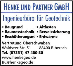 Henke und Partner GmbH, Baugrunduntersuchungen, Baumesstechnik, Erschütterungsmessungen, Altlastenerkundung, Beweissicherung, Geologie, Geotechnik, Sachverständige für Baugrund und Altlasten Henke und Partner GmbH, Baugrunduntersuchungen, Baumesstechnik, Erschütterungsmessungen, Altlastenerkundung, Beweissicherung, Geologie, Geotechnik, Sachverständige für Baugrund und Altlasten