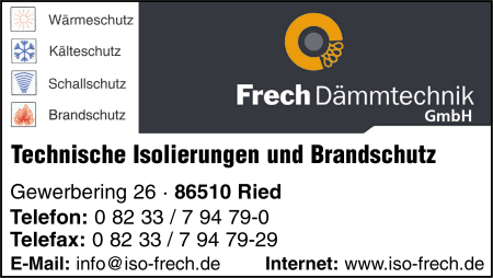 Frech Dämmtechnik GmbH, Augsburg, Ried-Hörmannsberg, Wärmeschutz, Kälteschutz, Schallschutz, Brandschutz, Isolierungen, Trockenbau Frech Dämmtechnik GmbH, Augsburg, Ried-Hörmannsberg, Wärmeschutz, Kälteschutz, Schallschutz, Brandschutz, Isolierungen, Trockenbau
