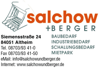 Salchow + Berger, Baubedarf, Industriebedarf, Schalungsbedarf, Mietpark, Altheim Salchow + Berger, Baubedarf, Industriebedarf, Schalungsbedarf, Mietpark, Altheim
