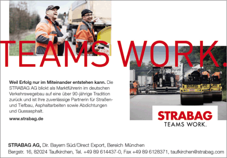 Strabag Teams Work, Asphaltierungen, Bauwerkssanierung, Gußasphalt, Straßenbau, Tiefgaragensanierung, Taufkirchen, München