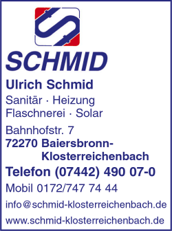 Ulrich Schmid, Sanitär, Heizung, Solar, Flaschnerei, Baiersbronn, Klosterreichenbach, Freudenstadt