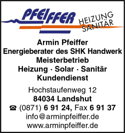 Pfeiffer Heizung, Sanitär, Energieberater, Meisterbetrieb, Solar, Kundendienst, Landshut Pfeiffer Heizung, Sanitär, Energieberater, Meisterbetrieb, Solar, Kundendienst, Landshut
