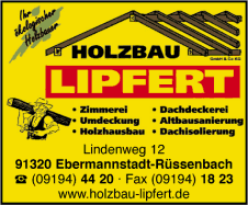 Holzbau Lipfert GmbH & Co. KG, Ebermannstadt-Rüssenbach, Zimmerei, Dachdeckerei, Holzbau, Altbausanierung,
