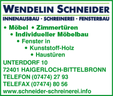 Wendelin Schneider, Haigerloch-Bittelbronn, Innenausbau, Schreinerei, Fensterbau, Haustüren, Möbel, Zimmertüren Wendelin Schneider, Haigerloch-Bittelbronn, Innenausbau, Schreinerei, Fensterbau, Haustüren, Möbel, Zimmertüren