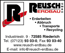 Reusch GmbH. Riederich, Abbruchunternehmen, Baggerbetrieb, Bauzschuttrecycling, Erdarbeiten, Abbruch, Transporte, Recycling, Bodenstabilisierung