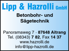 Lipp + Hazrolli, Betonbohr- und Sägetechnik, Aitrang, Beton: Trennen, Bohren, Sägen Lipp + Hazrolli, Betonbohr- und Sägetechnik, Aitrang, Beton: Trennen, Bohren, Sägen