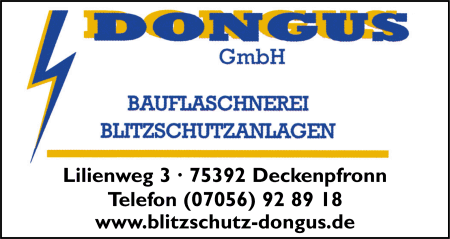 Dongus GmbH, Flaschnerei, Bauflaschnerei, Blitzschutzanlagen, Flaschnerei, Blechbearbeitung, Blitzschutzprfung, Deckenpfronn