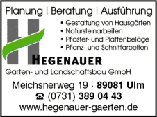 Hegenauer Garten- und Landschaftsbau GmbH, Ulm, Garten- und Landschaftsbau, Gestaltung, Hausgärten, Natursteinarbeiten, Pflasterbeläge, Plattenbeläge, Pflanzarbeiten, Schnittarbeiten Hegenauer Garten- und Landschaftsbau GmbH, Ulm, Garten- und Landschaftsbau, Gestaltung, Hausgärten, Natursteinarbeiten, Pflasterbeläge, Plattenbeläge, Pflanzarbeiten, Schnittarbeiten