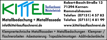 Bauflaschnerei, Klempnertechnische Metallfassaden, Metallbedachungen, Metalldächer, Klempnerarbeiten, Flaschnerarbeiten, Asbestsanierung, Trapezblechmontagen, Additivdeckenbleche, Kernen, Rommelshausen Bauflaschnerei, Klempnertechnische Metallfassaden, Metallbedachungen, Metalldächer, Klempnerarbeiten, Flaschnerarbeiten, Asbestsanierung, Trapezblechmontagen, Additivdeckenbleche, Kernen, Rommelshausen