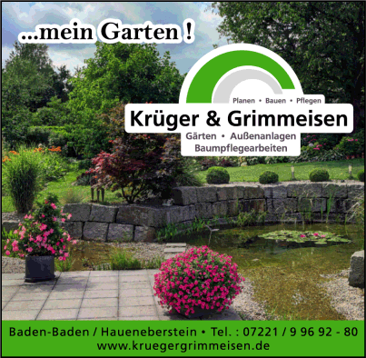 Krüger & Grimmeisen, Gärten, Garten- und Landschaftsbau, Außenanlagen, Baumpflegearbeiten, Gartenpflege, Landschaftspflege, Baumpflege, Baden-Baden Krüger & Grimmeisen, Gärten, Garten- und Landschaftsbau, Außenanlagen, Baumpflegearbeiten, Gartenpflege, Landschaftspflege, Baumpflege, Baden-Baden