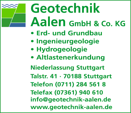 Geotechnik Aalen GmbH & Co. KG, Beratender Ingenieur, Erd-und Grundbau, Ingenieurgeologie, Hydrogeologie, Altlastbewertung, Baugrunduntersuchung, Geologisches Büro, Altlastenerkundungen, Geologie, Geotechnik, Aalen, Stuttgart Geotechnik Aalen GmbH & Co. KG, Beratender Ingenieur, Erd-und Grundbau, Ingenieurgeologie, Hydrogeologie, Altlastbewertung, Baugrunduntersuchung, Geologisches Büro, Altlastenerkundungen, Geologie, Geotechnik, Aalen, Stuttgart