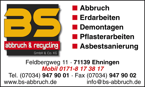 Abbrucharbeiten, Demontagen, Pflasterarbeiten, Asbestsanierung, Schadstoffsanierung, Recycling, Baggerbetrieb, Asbestentsorgung, Entkernung, Erdbau, Erdarbeiten, Schttgutlieferungen