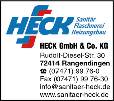 Heck GmbH & Co. KG, Sanitär, Flaschnerei, Heizung, Rangendingen Heck GmbH & Co. KG, Sanitär, Flaschnerei, Heizung, Rangendingen