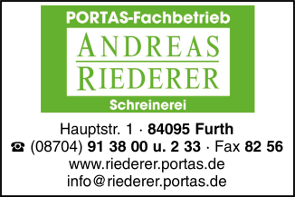 Andreas Riederer, PORTAS-Fachbetrieb, Furth Andreas Riederer, PORTAS-Fachbetrieb, Furth