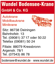 Wundel, Bodensee-Krane, Autokrane, Mobilbaukrane, Minikrane, Kressbronn, Deiningen