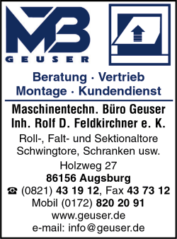 MTB Geuser, Rolltore, Falttore, Sektionaltore, Schwingtore, Schranken, Pendeltren, Garagentore, Garagentor-Antriebe, Industrietore, Toranlagen, Torantriebe, Torsysteme, Tore, Tren und Tore, Autoparksysteme, Augsburg