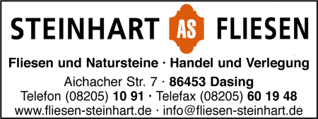 Steinhart Fliesen, Natursteine, Handel, Verlegung, Fliesenverlegung, Badsanierung, Fliesen-Groformate, Dasing