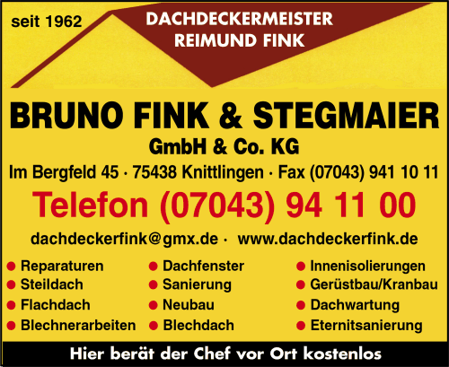 Fink & Stegmaier GmbH & Co. KG, Knittlingen, Dachdeckerei, Steildach, Flachdach, Solaranlagen, Wärmepumpen, Dachreparaturen, Dachfenster, Eternitsanierung, Blechnerarbeiten, Zimmererarbeiten, Altbausanierung Fink & Stegmaier GmbH & Co. KG, Knittlingen, Dachdeckerei, Steildach, Flachdach, Solaranlagen, Wärmepumpen, Dachreparaturen, Dachfenster, Eternitsanierung, Blechnerarbeiten, Zimmererarbeiten, Altbausanierung