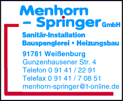 Menhorn - Springer, Sanitäre Installationen, Bauspenglerei, Spenglereien, Heizungsanlagen, Weißenburg Menhorn - Springer, Sanitäre Installationen, Bauspenglerei, Spenglereien, Heizungsanlagen, Weißenburg