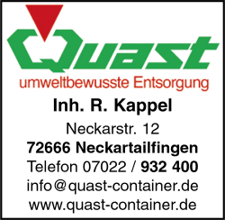 Quast, Inh. R. Kappel, Containerdienst, Entsorgung, Recycling, Neckartailfingen Quast, Inh. R. Kappel, Containerdienst, Entsorgung, Recycling, Neckartailfingen