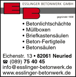 Esslinger Betonwerk, Betonfertigteile, Mllboxen, Briefkastensulen, Betonlichtschchte, Betonsulen, Neuried