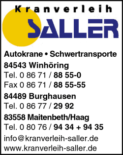 Kranverleih Saller, Autokrane, Schwertransporte, Kranarbeiten, Krane, Kranverleih, Arbeitsbhnen, Stapler, Montagen, Winhring